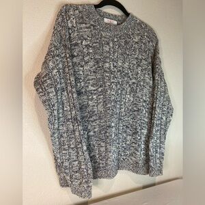 American Weekend~Navy/White Marled Pullover Open Knit Braid-Look Sweater~Size L